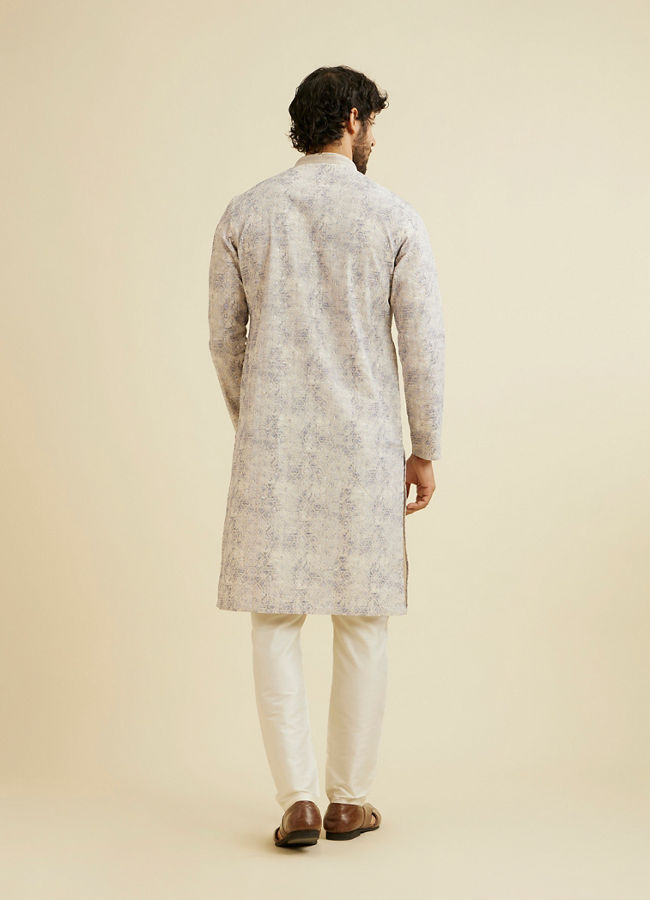 Manyavar Men Lavendar Grey Chikankari Patterned Kurta Set image number 5