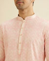 Manyavar Men Baby Pink Chikankari Patterned Kurta Set image number 1