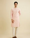 Manyavar Men Baby Pink Chikankari Patterned Kurta Set image number 2