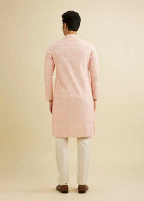 Manyavar Men Baby Pink Chikankari Patterned Kurta Set image number 5