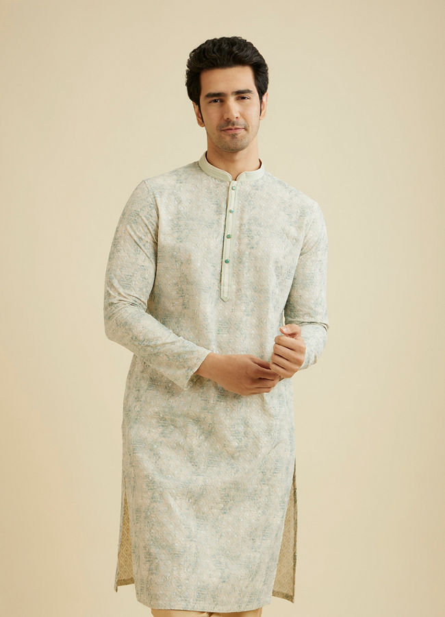 Manyavar Men Soft Green Chikankari Patterned Kurta Set