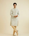 Manyavar Men Soft Green Chikankari Patterned Kurta Set