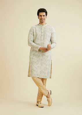 Manyavar Men Soft Green Chikankari Patterned Kurta Set image number 2