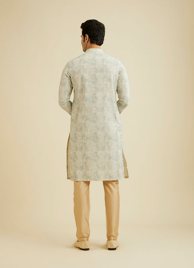 Manyavar Men Soft Green Chikankari Patterned Kurta Set