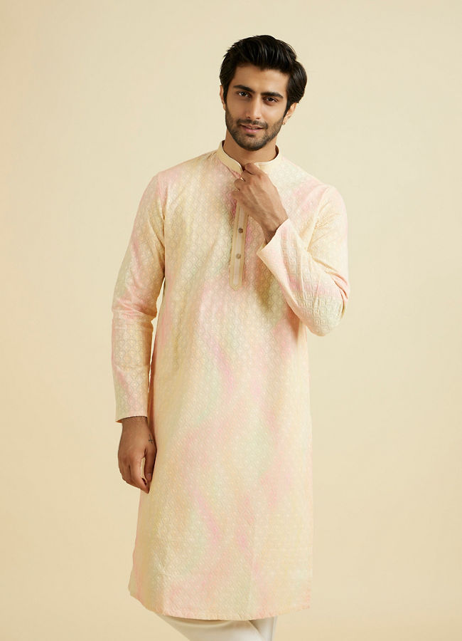 Manyavar Men Elegant Yellow Cotton Kurta Pajama