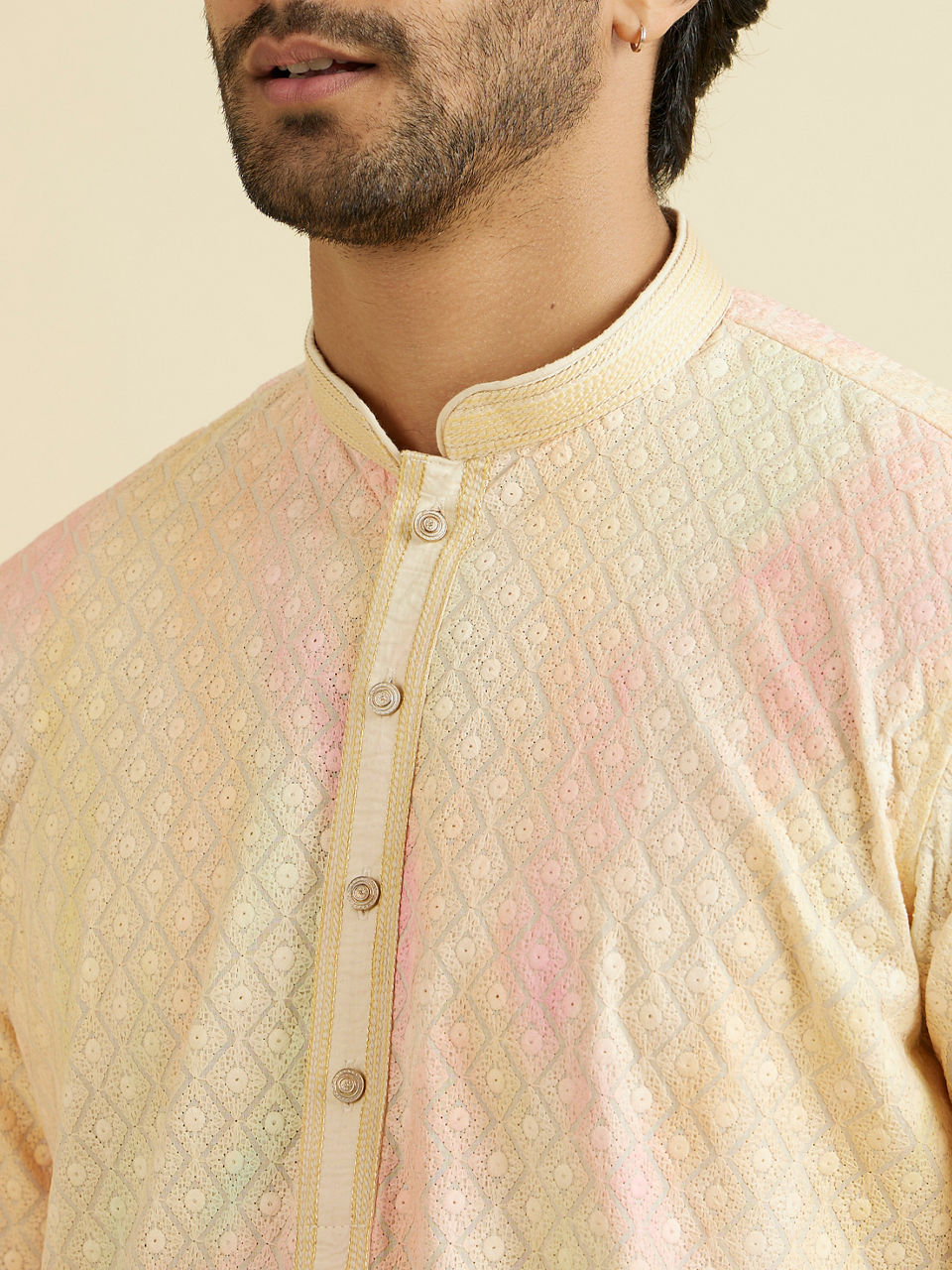Manyavar Men Elegant Yellow Cotton Kurta Pajama