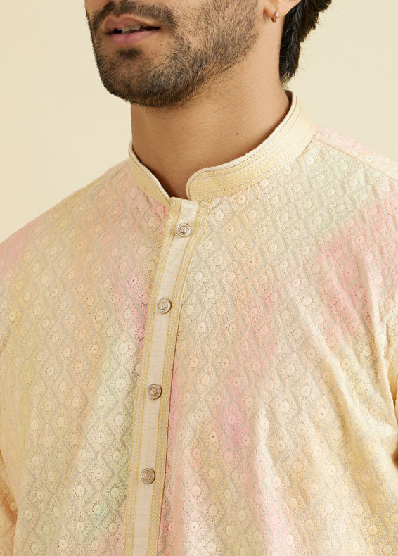 Manyavar Men Elegant Yellow Cotton Kurta Pajama