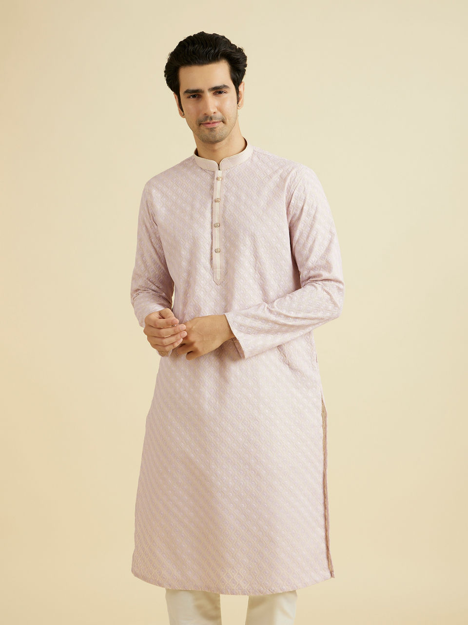 Manyavar Men Lilac Luminescence Kurta Pajama