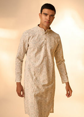 Manyavar Men Pista Green Chikankari Elegance Kurta Pajama