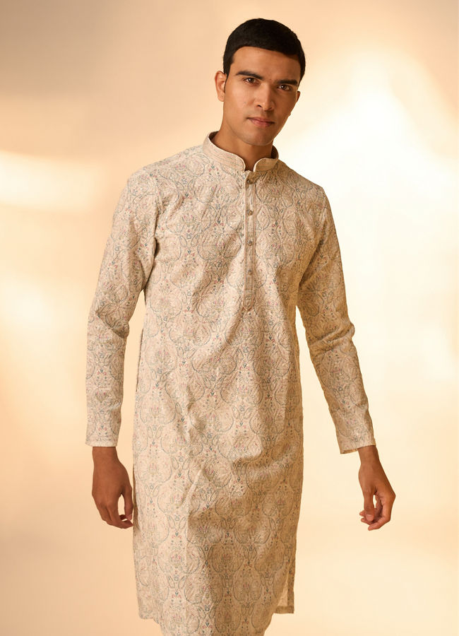 Manyavar Men Pista Green Chikankari Elegance Kurta Pajama