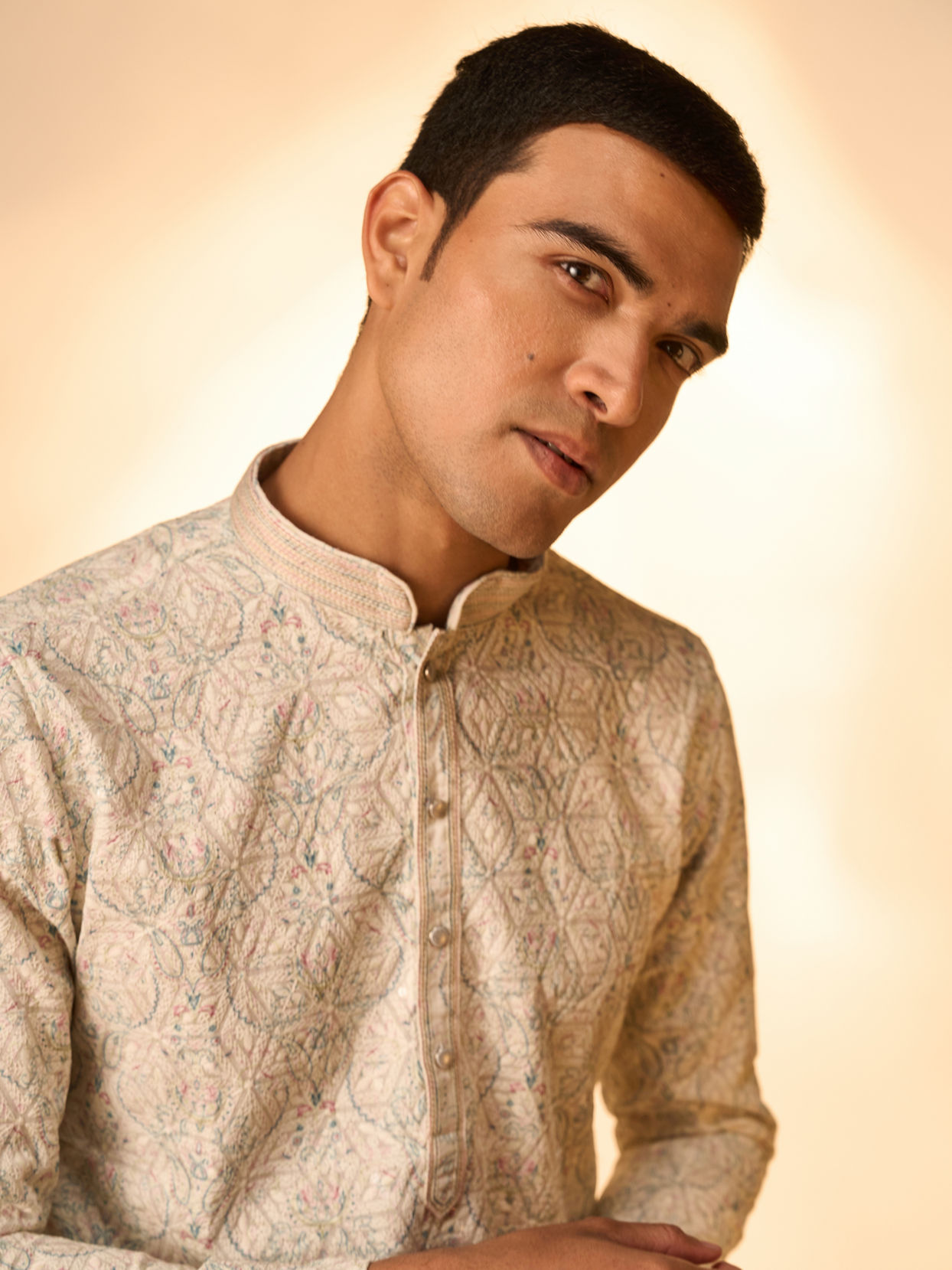 Manyavar Men Pista Green Chikankari Elegance Kurta Pajama