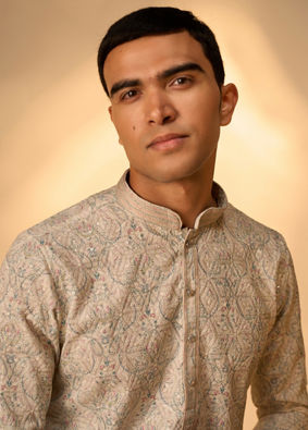 Manyavar Men Pista Green Chikankari Elegance Kurta Pajama