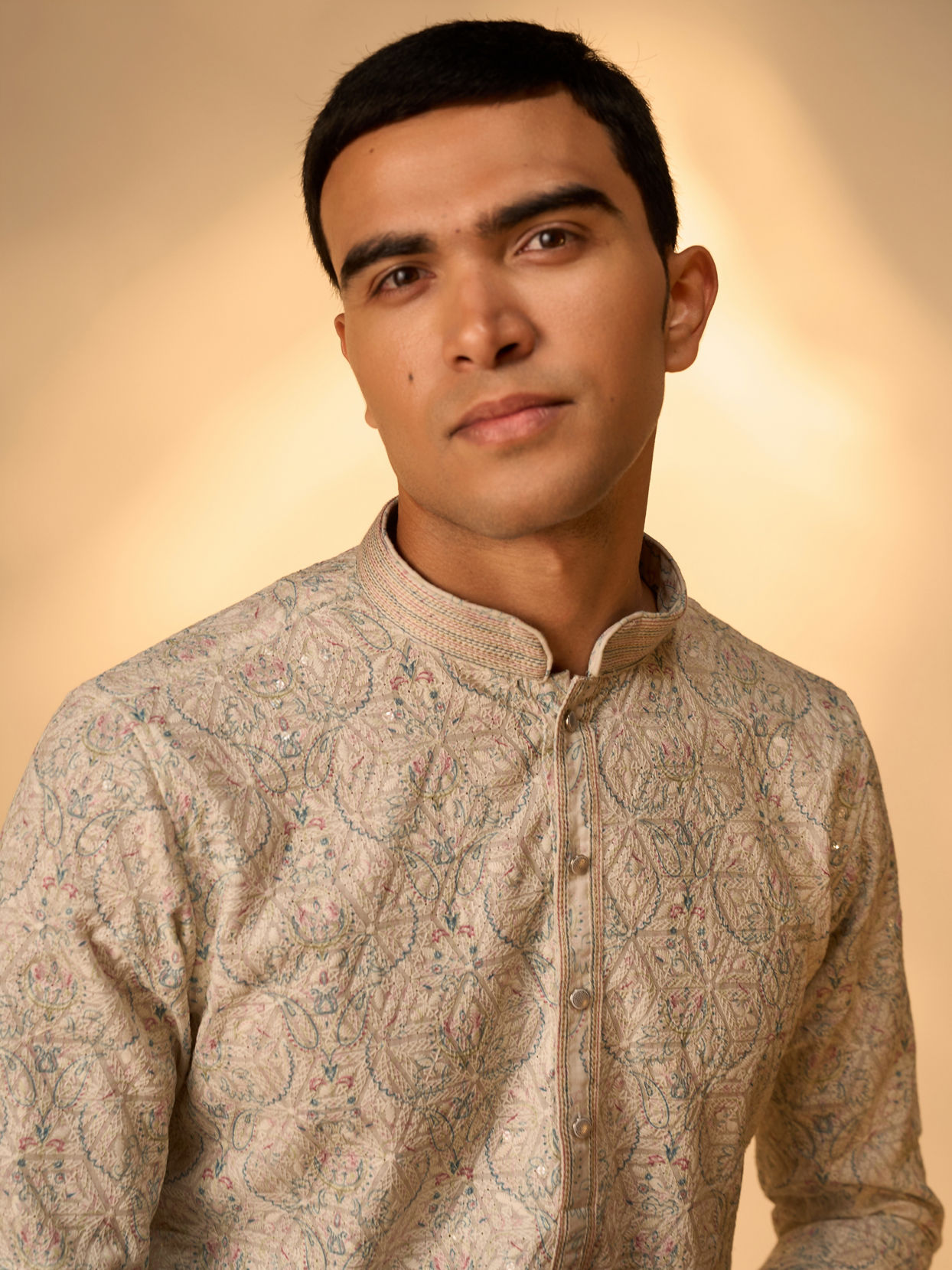Manyavar Men Pista Green Chikankari Elegance Kurta Pajama
