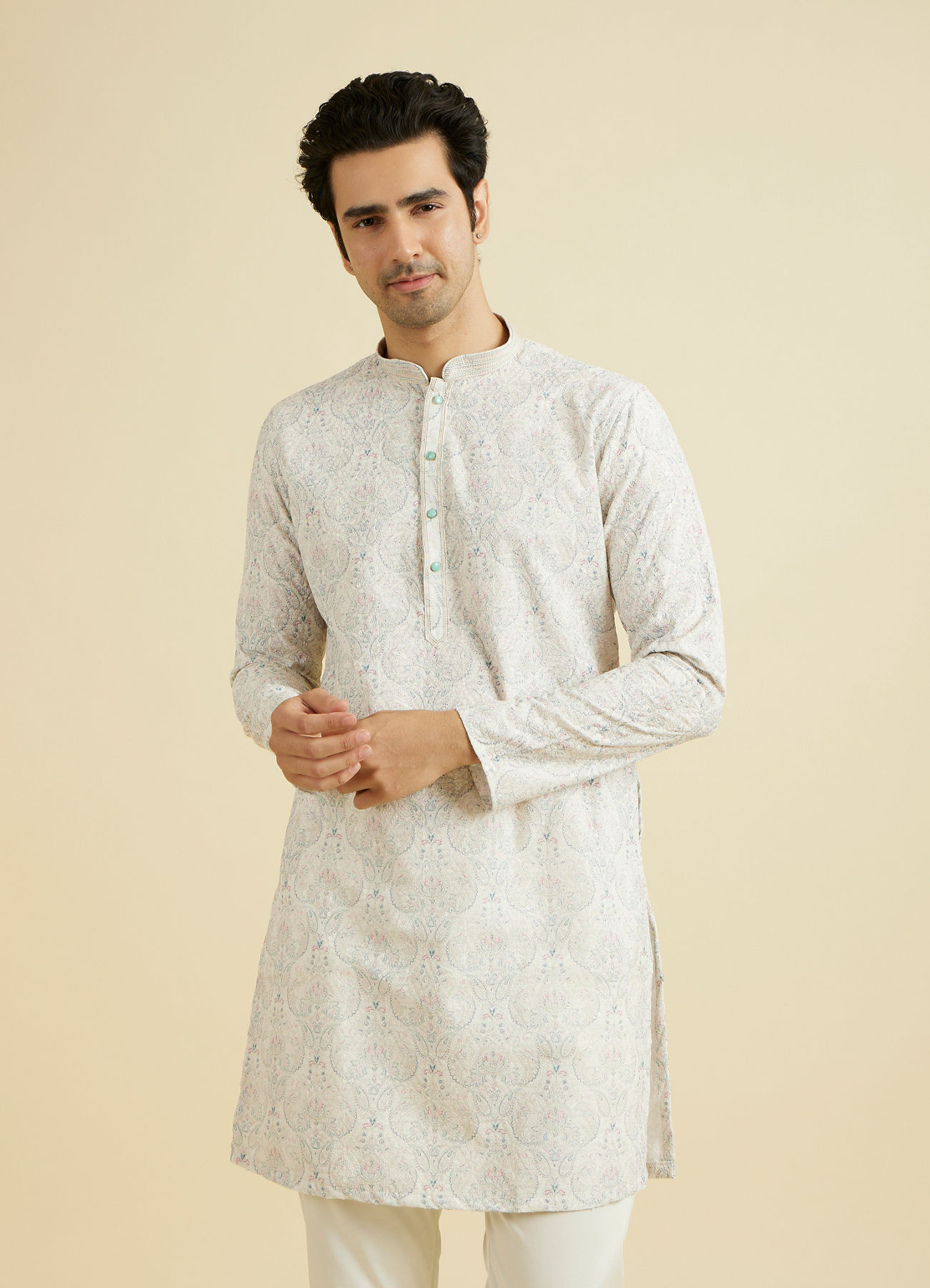 Manyavar Men Resplendent Creamira Kurta Pajama