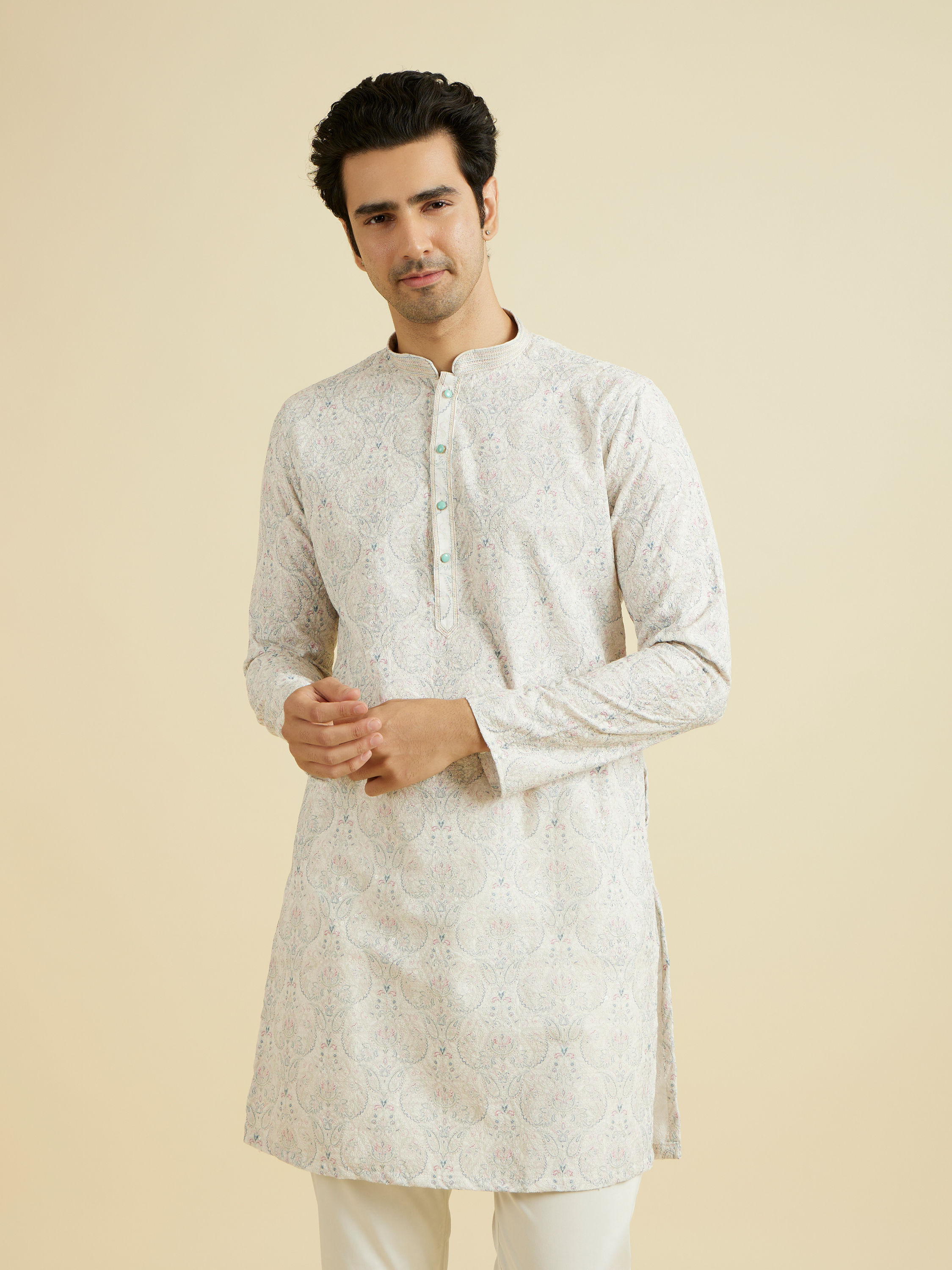 Manyavar Men Resplendent Creamira Kurta Pajama