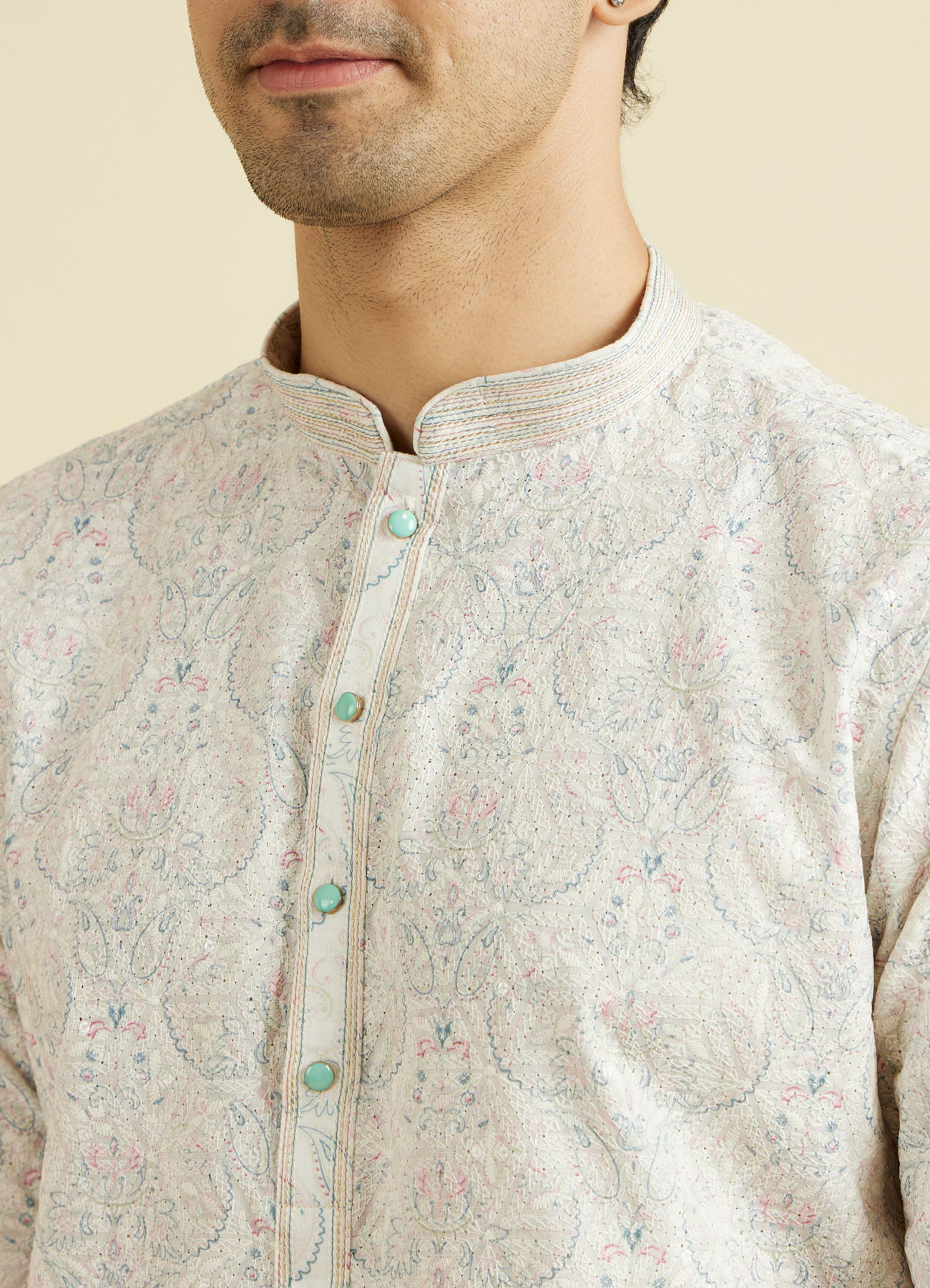Manyavar Men Resplendent Creamira Kurta Pajama