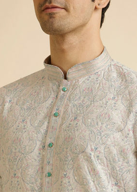 Manyavar Men Pista Green Chikankari Elegance Kurta Pajama