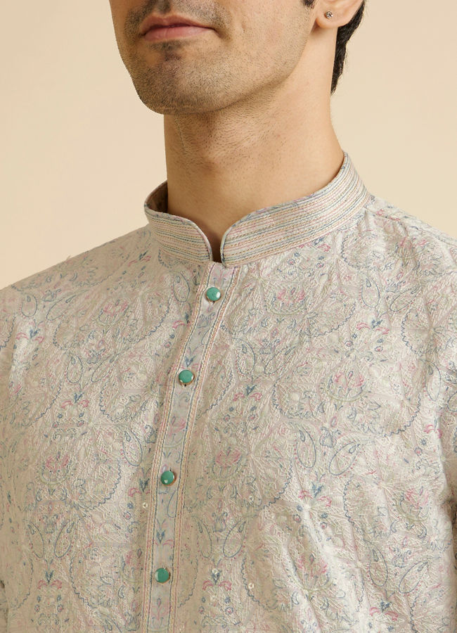 Manyavar Men Pista Green Chikankari Elegance Kurta Pajama
