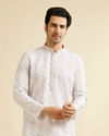 Manyavar Men Pink & Warm White Chikankari Inspired Floral Buta Print Kurta Set