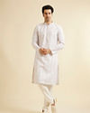 Manyavar Men Pink & Warm White Chikankari Inspired Floral Buta Print Kurta Set