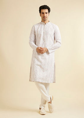 alt message - Manyavar Men Pink & Warm White Chikankari Inspired Floral Buta Print Kurta Set image number 2