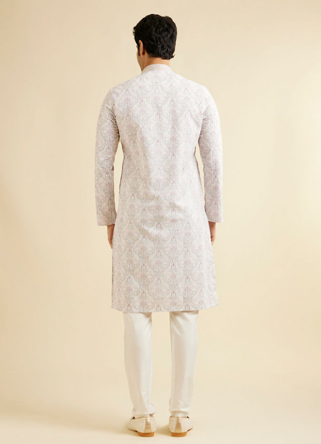 Manyavar Men Pink & Warm White Chikankari Inspired Floral Buta Print Kurta Set