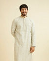 alt message - Manyavar Men Soft Green Chikankari Inspired Floral Buta Print Kurta Set image number 0