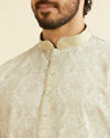 alt message - Manyavar Men Soft Green Chikankari Inspired Floral Buta Print Kurta Set image number 1