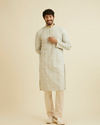 alt message - Manyavar Men Soft Green Chikankari Inspired Floral Buta Print Kurta Set image number 2