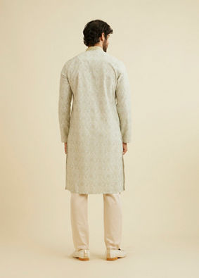 alt message - Manyavar Men Soft Green Chikankari Inspired Floral Buta Print Kurta Set image number 5