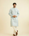 Manyavar Men Aqua Green Chikankari Inspired Floral Buta Print Kurta Set