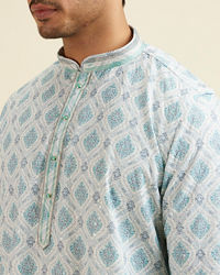 Manyavar Men Light Blue Jaal and Medallion Patterned Kurta Set