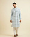 Manyavar Men Light Blue Jaal and Medallion Patterned Kurta Set