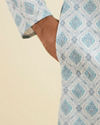 Manyavar Men Light Blue Jaal and Medallion Patterned Kurta Set image number 3