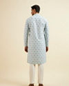 Manyavar Men Light Blue Jaal and Medallion Patterned Kurta Set image number 4