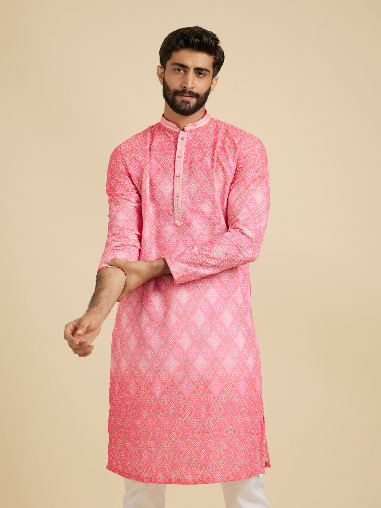 Manyavar Men Vibrant Pink Kurta Pajama image number 0