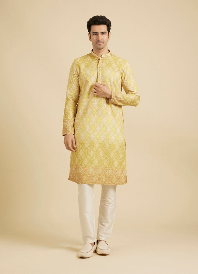 Manyavar Men Radiant Mustard Cotton Kurta Pajama image number 2