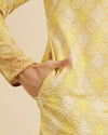 Manyavar Men Mustard Yellow Ogee Pattern Chikankari Inspired Ditsy Print Kurta Set