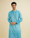 Manyavar Men Light Blue Blended Cotton Kurta Pajama