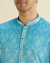 Manyavar Men Light Blue Blended Cotton Kurta Pajama