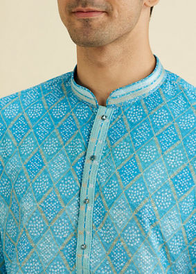 Manyavar Men Light Blue Blended Cotton Kurta Pajama image number 1