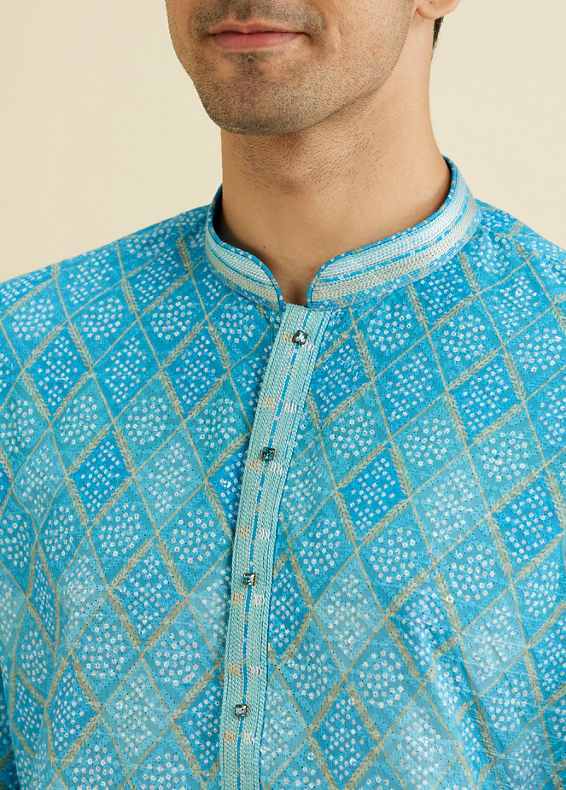 Manyavar Men Light Blue Blended Cotton Kurta Pajama