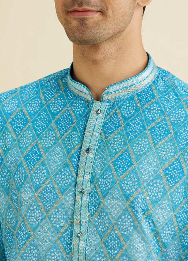Manyavar Men Light Blue Blended Cotton Kurta Pajama