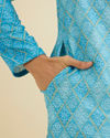 Manyavar Men Light Blue Blended Cotton Kurta Pajama image number 3