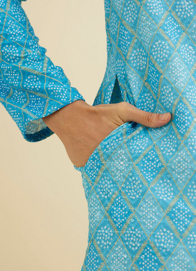 Manyavar Men Light Blue Blended Cotton Kurta Pajama image number 3