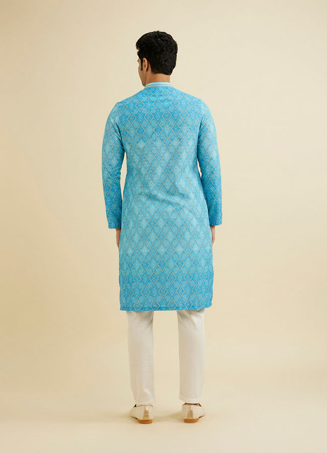 Manyavar Men Light Blue Blended Cotton Kurta Pajama
