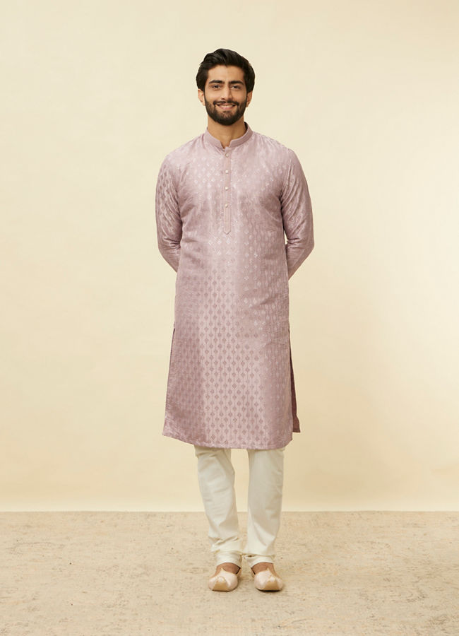 Manyavar Men Lilac Diamond String Patterned Kurta Set