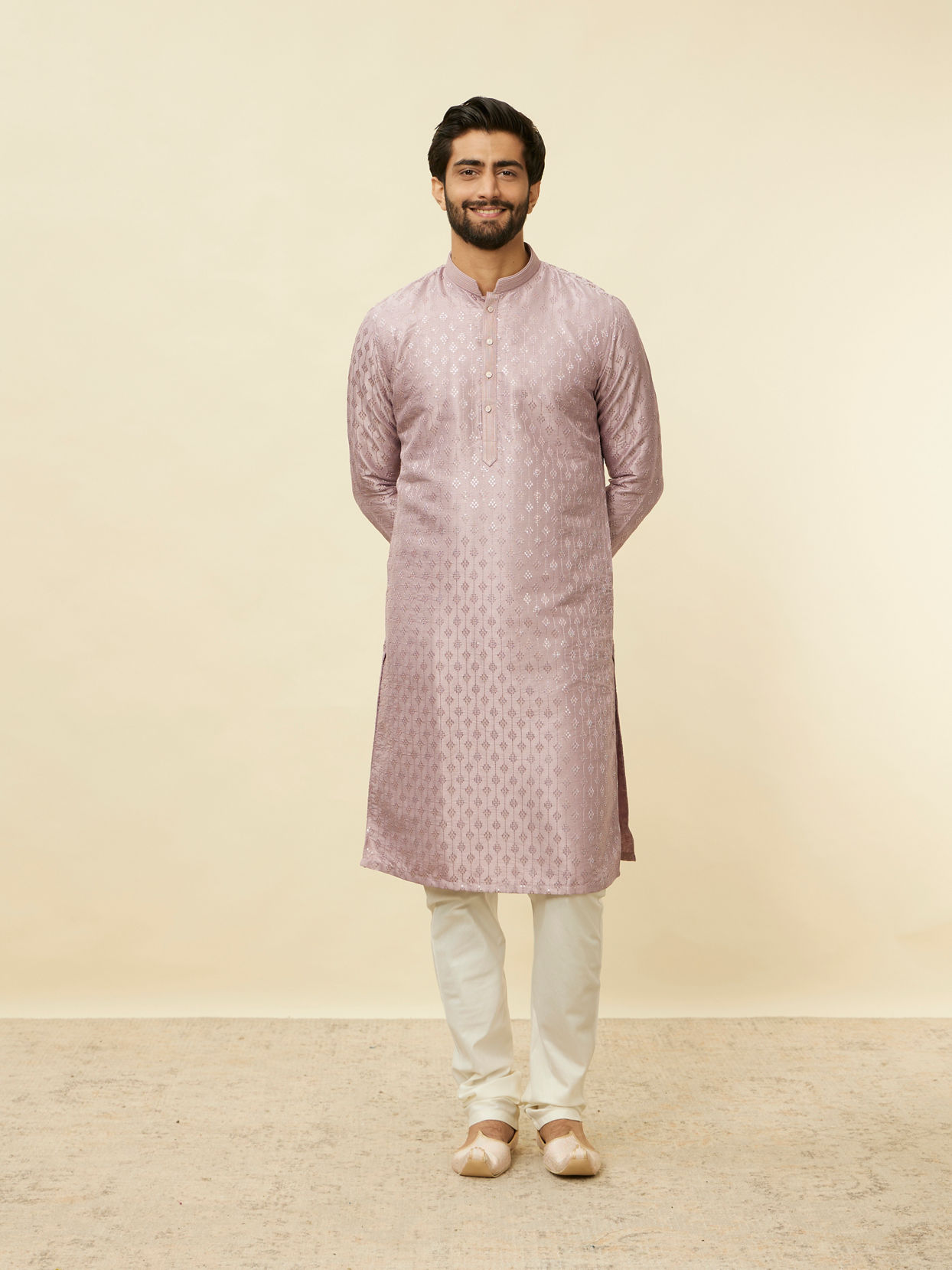 Manyavar Men Lilac Diamond String Patterned Kurta Set image number 2