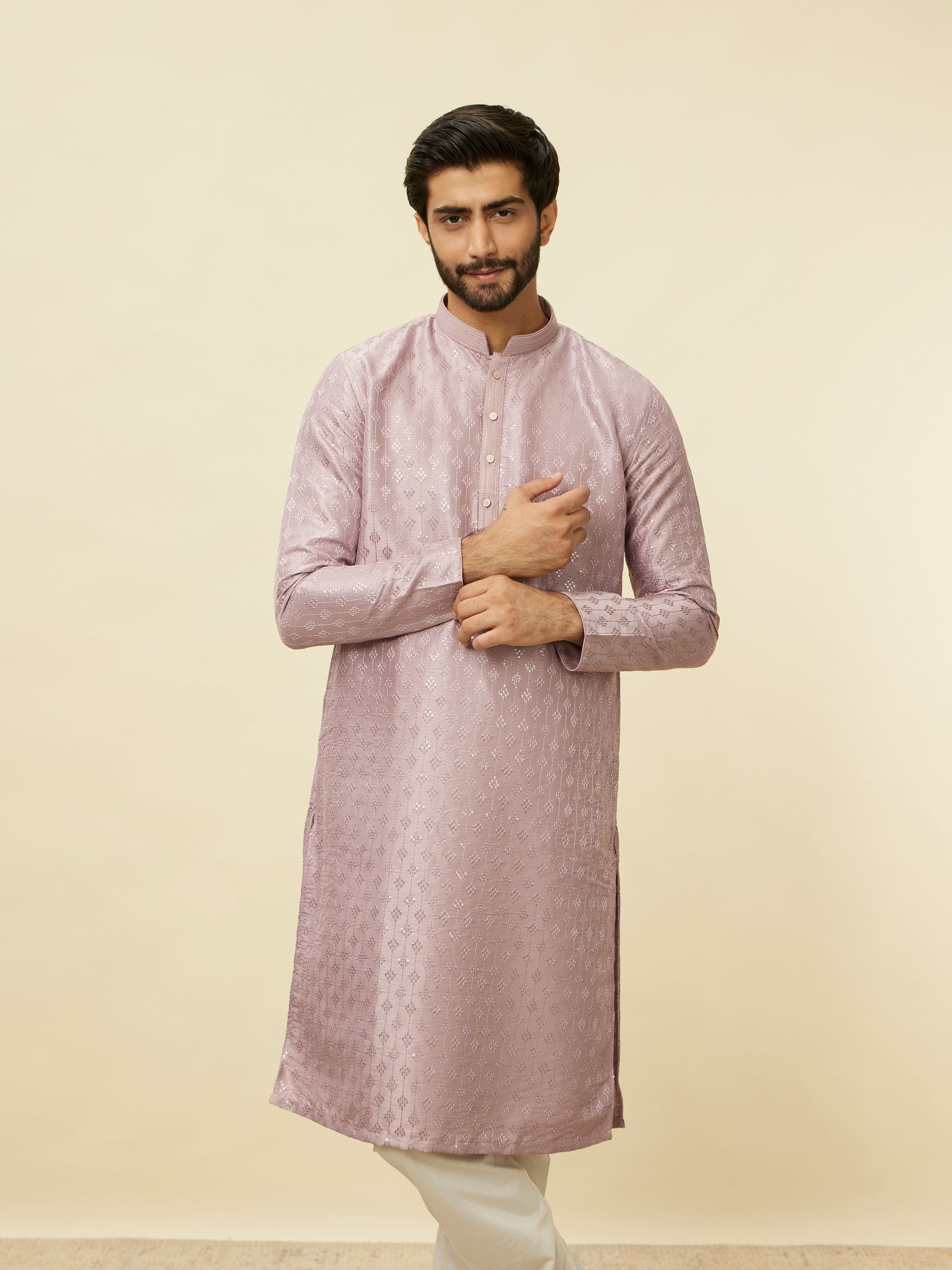 Manyavar Men Lilac Diamond String Patterned Kurta Set