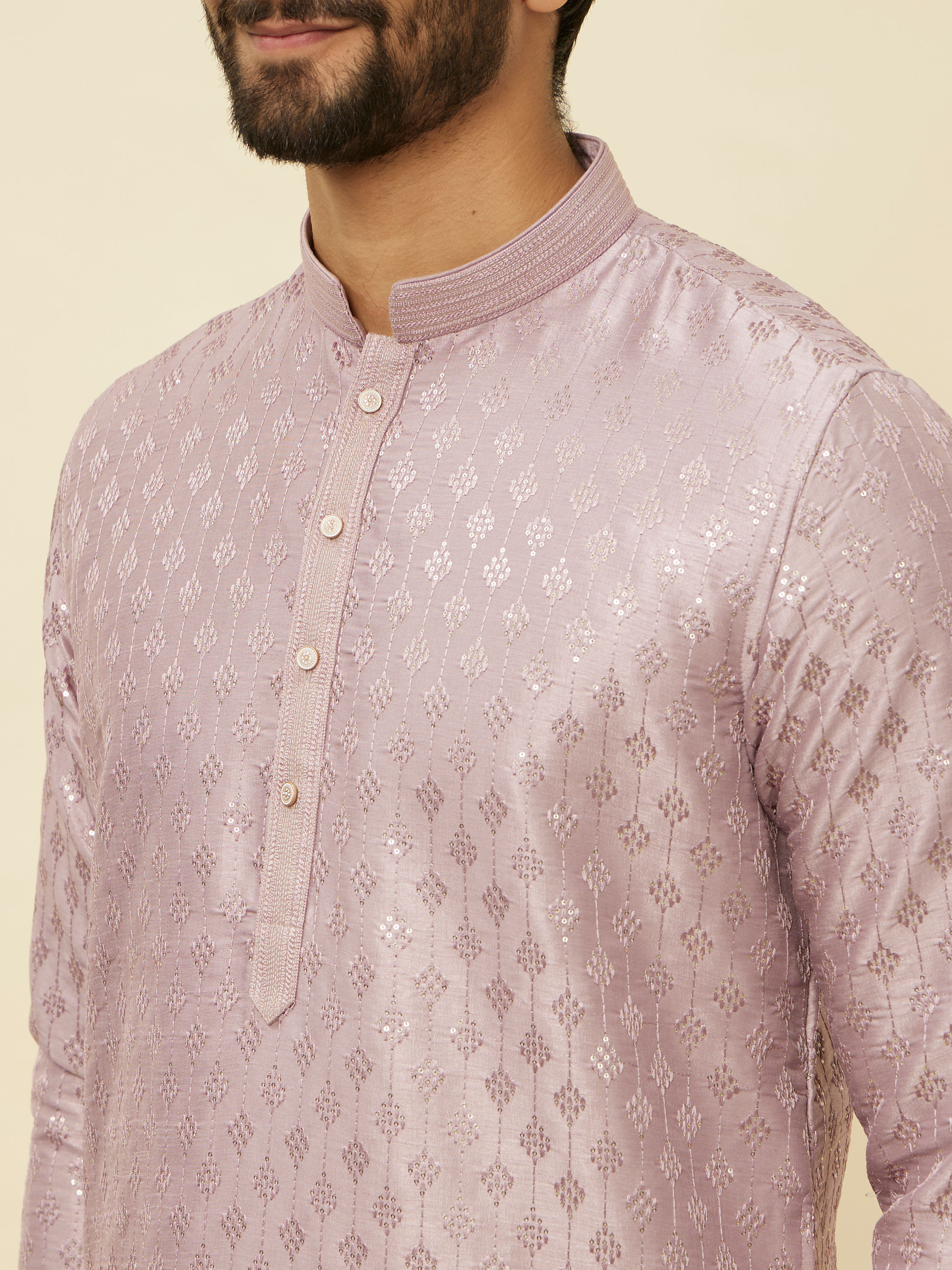 Manyavar Men Lilac Diamond String Patterned Kurta Set